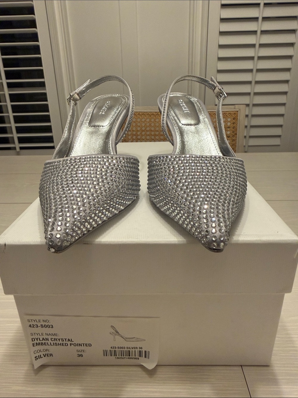 Jonathan Simkhai Silver Crystal Embellished Pointed Slingback Heels